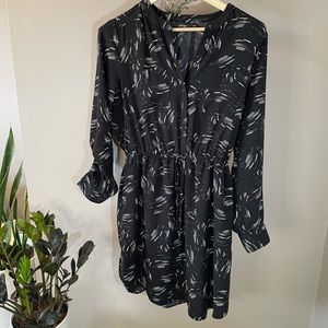 Apt 9 Black Dress with White Pattern, Long sleeve short dress Size 12